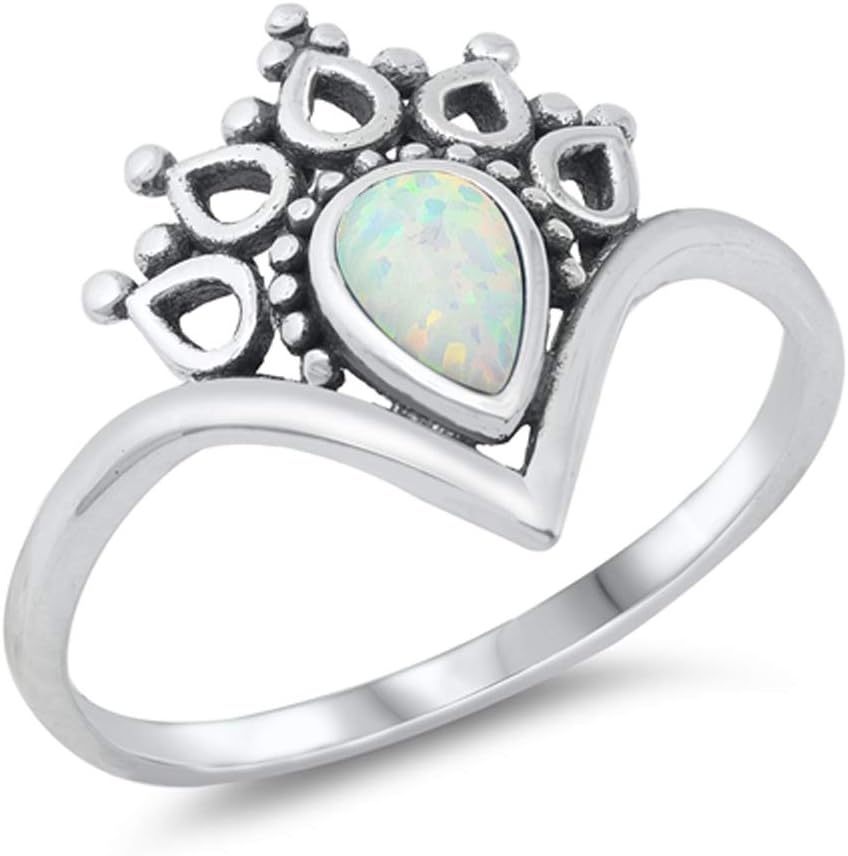 CHOOSE YOUR COLOR Sterling Silver Teardrop Chevron Ring
