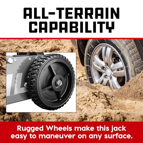 Image of Powerbuilt 2.5 Ton Big Wheel Off Road Jack, Vehicle Lift for Trucks, SUVs, ATVs Offroad Vehicles, Oversized Wheels for Rugged Terrain, 5000 LB Capacity, Grey 620623ECE