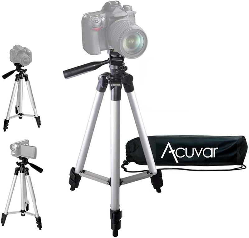Lightweight 50 Inch Camera Tripod with 3-Way Pan & Tilt Head – Aluminum DSLR Tripod Stand with Quick Release Plate for Photography & Video