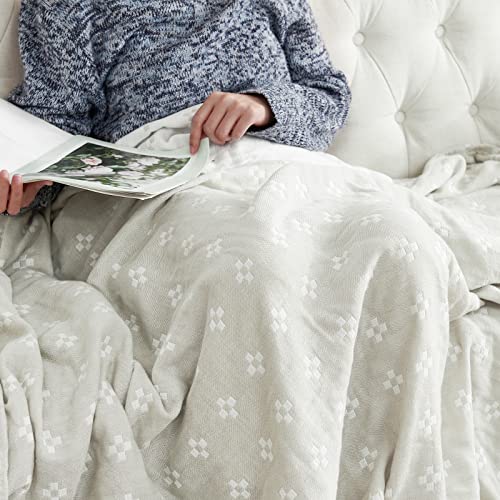 Jinchan Boho 100% Cotton Blanket Muslin Lightweight Twin Size Quilted Throw Blanket For Couch Soft Cozy All Season Blanket 3-Layer Floral Throw Cotton Blanket For Bedroom Decor Grey 60”X80“ #TOP3