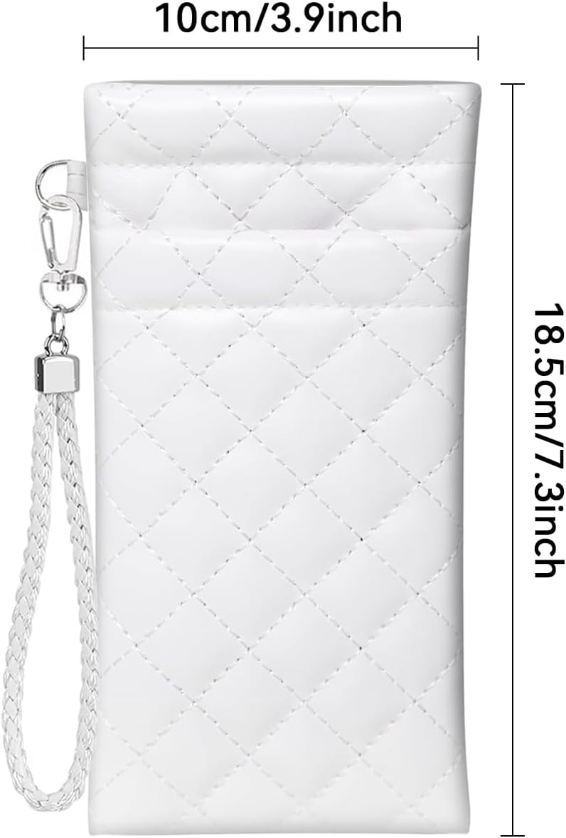 Double Eyeglass Case Squeeze Top Glasses Pouch, Leather Soft Sunglasses Case with Carrying Strap (White) - Image 2