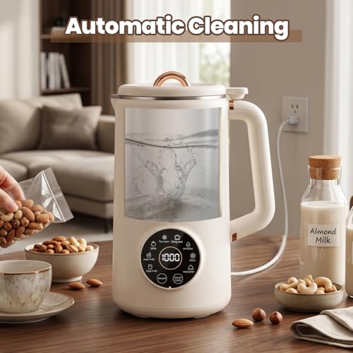 Nut Milk Machine,1L Stainless Steel Soy Milk Maker, Hot Water Boiling & 12 Hour Preset Functions, 10 Vanes, Automatic Almond Milk Machine for Plant-Based Milk, Oat, Yogurt and Dairy Free Beverages - Image 5