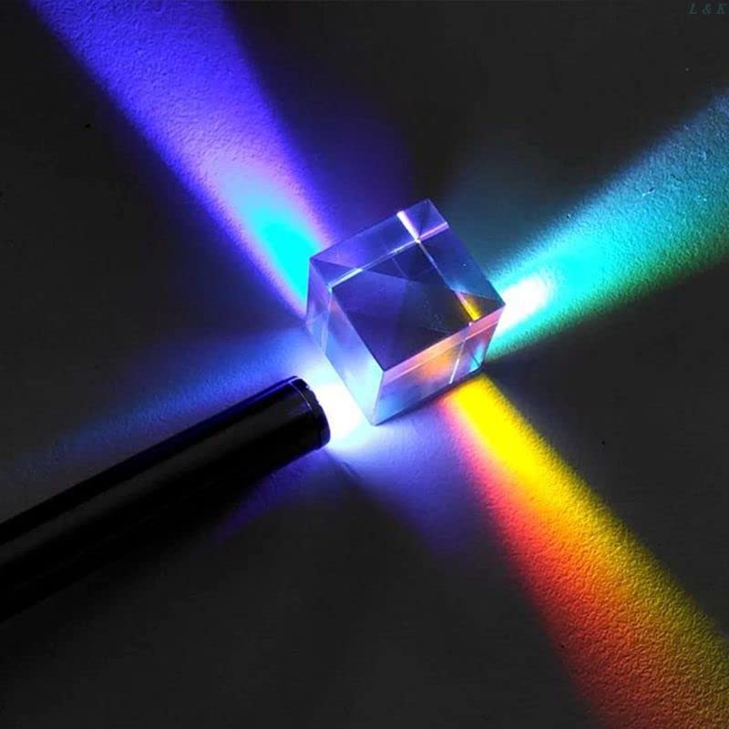 NYJLGD RGB X-Cube Prism, Dichroic Glass 6 Sides Bright Optical Glass Prism Cube Colorful Combiner Splitter Physics Light Spectrum Educational Model