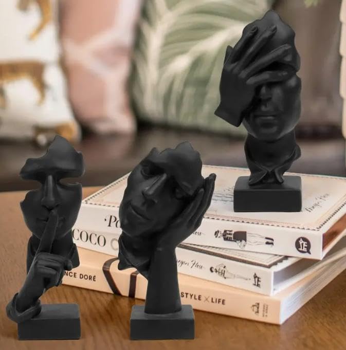 3 Figuras Abstractas Estatua Pensador Negro miniatura 6