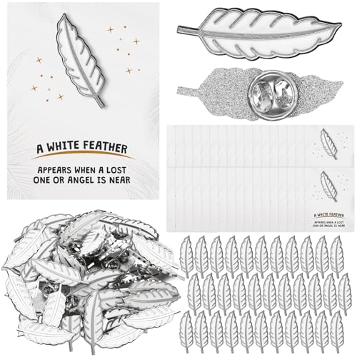 Image of Liliaafar 30 Sets Funeral Favors for Guests Bulk Butterfly /Feather /Wing Lapel Pins Life Favors Memorial Enamel Pins with Cards for Who Loss Loved One