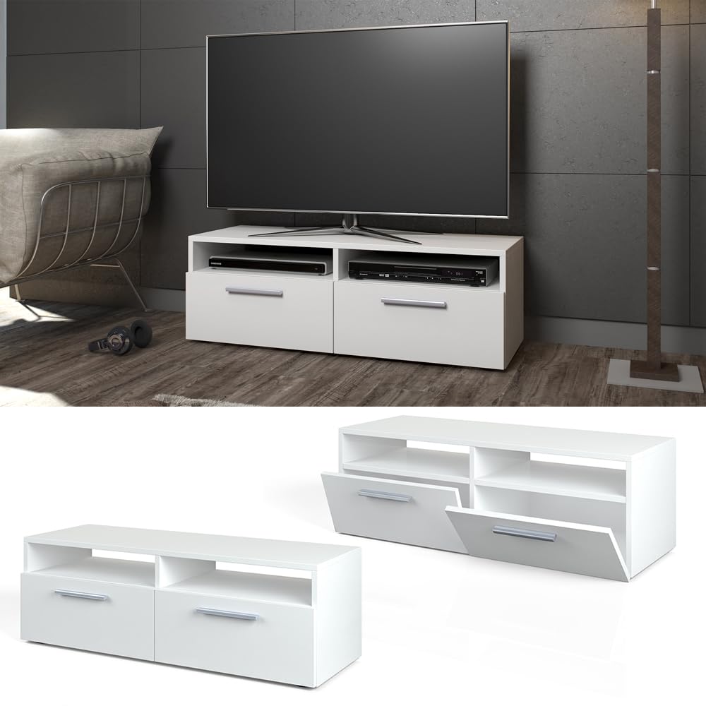 Vicco Mueble bajo para TV Diego, Blanco, 95 x 38 cm | apto como soporte de TV con estantes abiertos