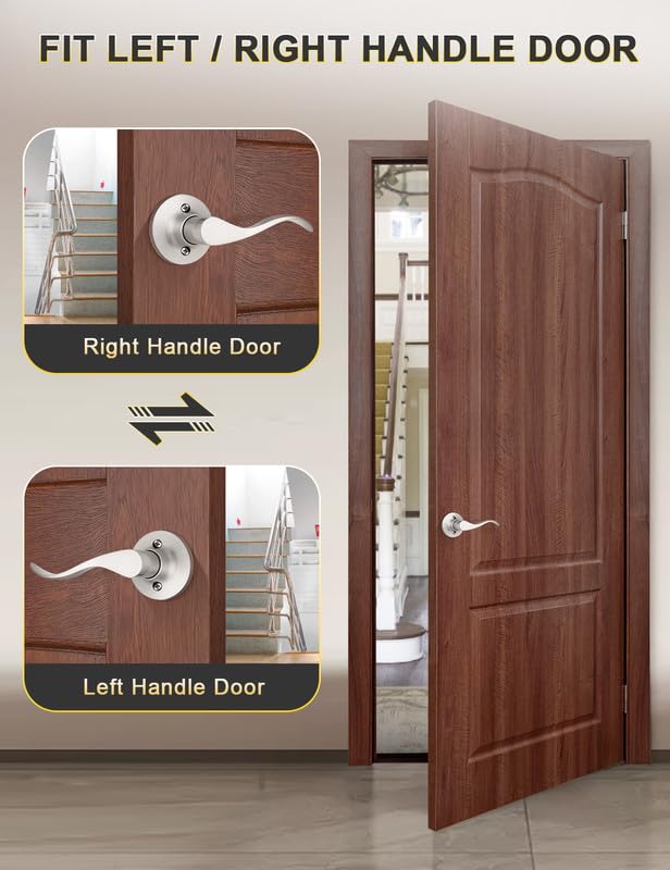Image of Mengico 1 Pack Satin Nickel Dummy Door Lever, Single Right Side Door Handle for Closets, Non-Turning Pull Only Lever Set, Wave Style Interior Door Knob