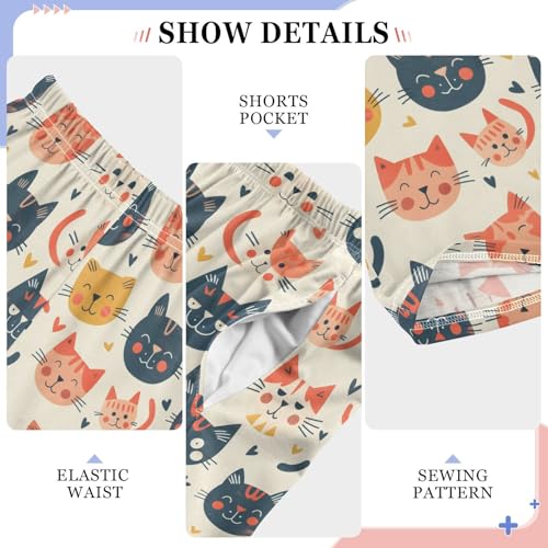 Cute Happy Cats Pajamas Bottoms with Pockets Comfy Pjs Sleepwear Elastic Waistband Pajamas Pants Lounge Pants for 6-14 Years4