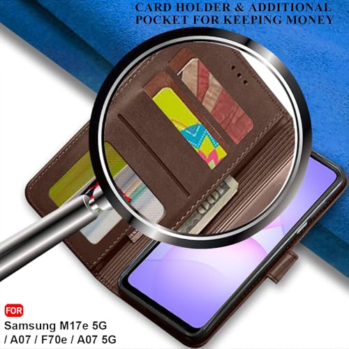 Image of TheGiftKart Flip Back Cover Case for Samsung Galaxy M17e 5G / A07 / F70e / A07 5G | Dual-Color Leather Finish | Inbuilt Stand & Pockets | Wallet Style Flip Cover Case (Faux Leather, Brown & Coffee)