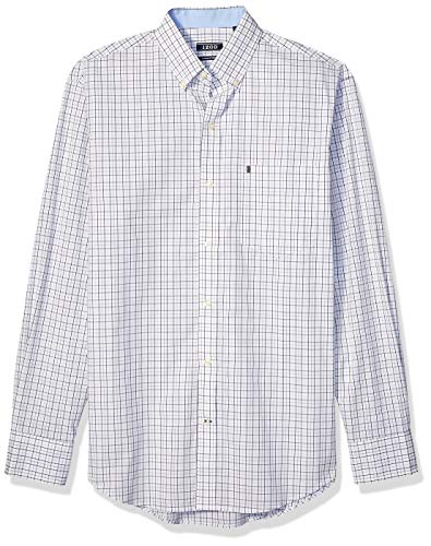 IZOD Men's Button Down Long Sleeve Stretch Performance Tattersal Shirt, Black, X-Large