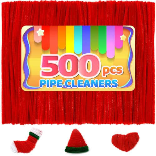 Image of Iooleem 500pcs Red Pipe Cleaners Bulk for Crafts | Chenille Stems for DIY Flower Making & Festival Decor & Party Projects, Pipe Cleaner Crafts, Art and Craft Supplies