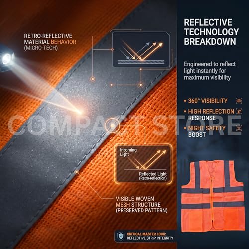 Image of Safety Jacket for Men and Women | Reflective High Visibility | Ideal Unisex Safety Jacket for Construction & Road Safety | Used in Airport, Construction, Traffic- Orange