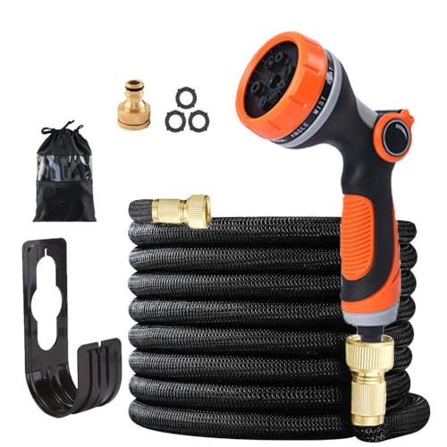 サムコス 伸縮散水ホース 洗車 散水 伸縮 3倍伸びる 水漏れ防止設計 収納便利 園芸 お庭の水やり 水やり 洗車 洗車 ホース ペットのお風呂などに最適 (A, 7.5M)