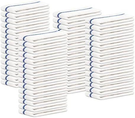 Bar Mops Blue Stripe Pack of 60 Kitchen Towels 16x19 Multi-Purpose for Home, Restaurant and Cleaning White Absorbent Washcloth Dishcloths Sets, Reusable Dish, Cloths Rags