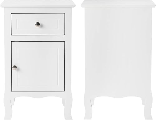 Miniatura 6 de Juego de 2 mesitas de noche de estilo rural, mesa auxiliar con un cajón y una puerta, mesa auxiliar con pie curvo, mesita de noche de madera con