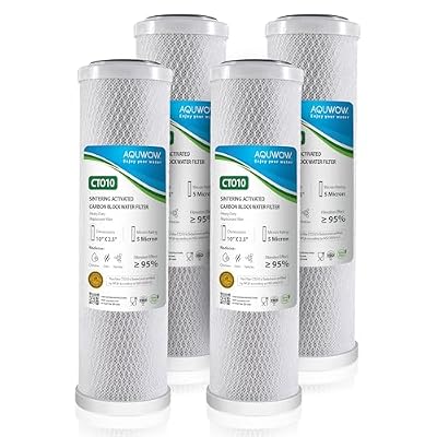 CTO10 5 Micron 2.5" x 10" Carbon Block Water Filter Set – Replacement Cartridges for Whole House and Under Sink Systems, Universal Standard Size (4, 10 x 2.5)