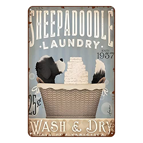 Gnelde Funny Metal Sign Sheepadoodle Dog Vintage Tin Sign Home Kitchen Bar Farm Cafe Club Cave Wall Decor Rustic Sign 8x12 Inch