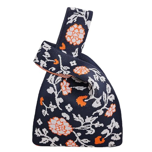 Image of Small Crochet Knit Tote Wrist Bag, Portable Knot Sleeve Handle Bag Cute Wristlet Pouch Purse for Women