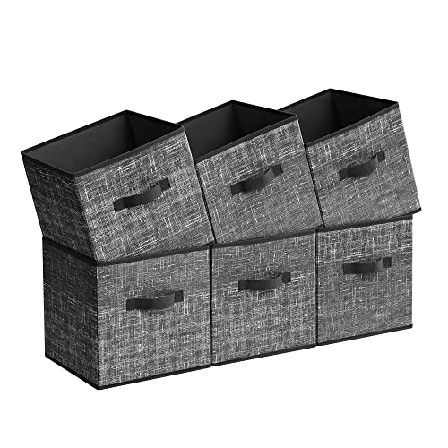SONGMICS Storage Cubes, 11.8-Inch Non-Woven Fabric Bins with Double Handles, Set of 6, Closet Organizers for Shelves, Foldable, for Clothes, Classic Black UROB030B01