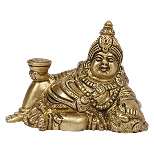 Kartique Kuber Maharaj Murti Señor de la Riqueza Kubera Estatua ídolo de latón para taquilla Tijori Seguro para dinero Maha Dosh Nivaran Prosperidad Decoración del hogar Altura 7.6 cm Color dorado
