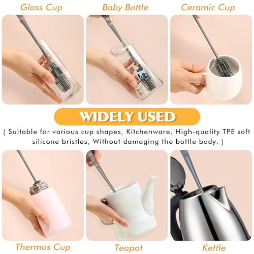 Image of Silicone Bottle Brush 5PCS Cup Brushes 10.62 inch Long Handle Bottle Scrubber for Baby Bottle, Glassware, Vase, Water Cup Cleaner Brush