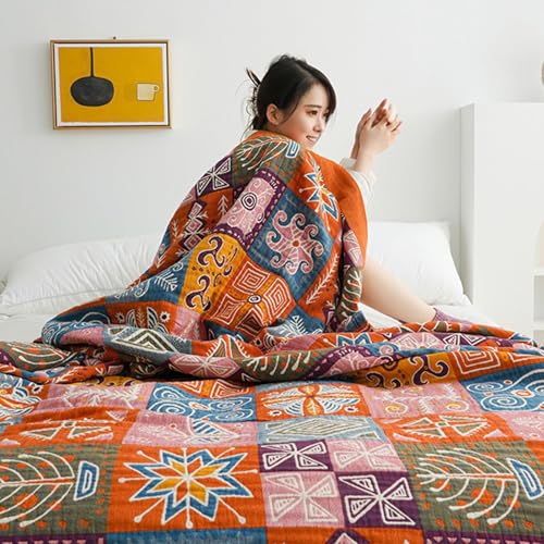 Manta bohemia, 100 % algodón orgánico, colcha casual ligera para sofá y cama, diseño reversible, ideal para decoración del hogar o regalo
