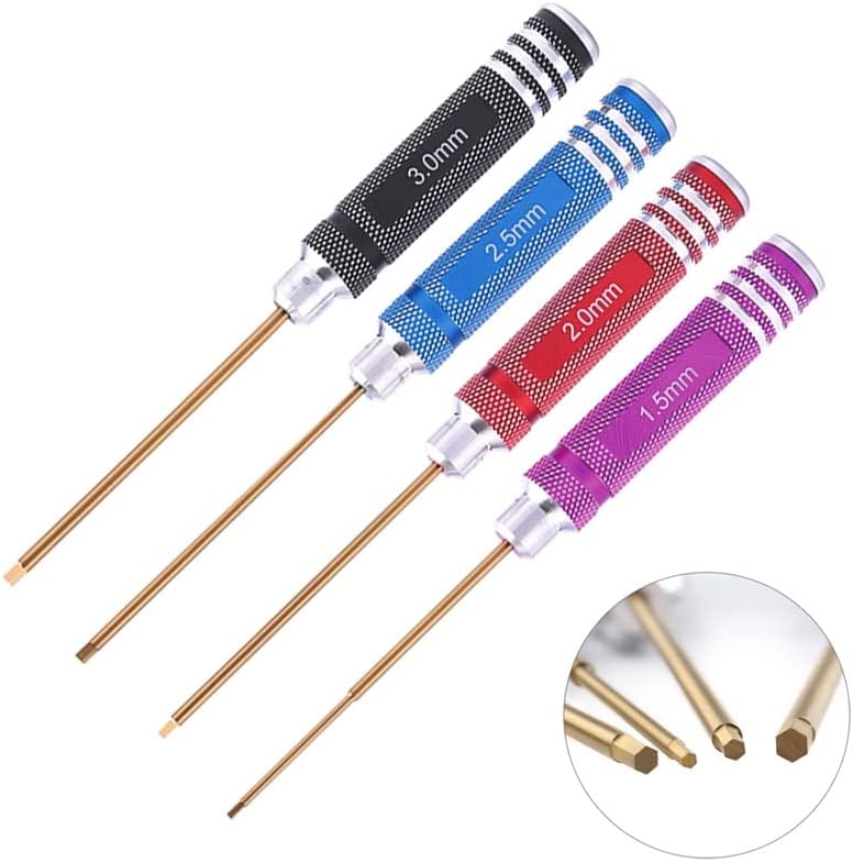 4Pcs/set Titanium Plating 1.5mm 2mm 2.5mm 3mm Hexagon Screwdriver Screw Driver Tool Kit for RC Model Car Boat Airplane - (Color: YZ-B025)