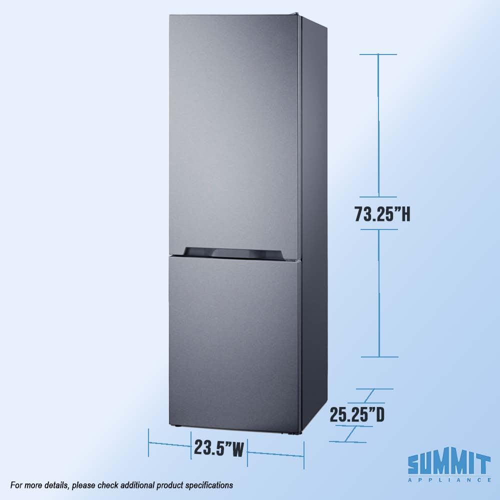 Summit 24" Bottom Freezer Refrigerator, Counter Depth Refrigerator- Freezer, With, Ice Maker, Stainless Steel - FFBF124SSIM (Right Hand Door)
