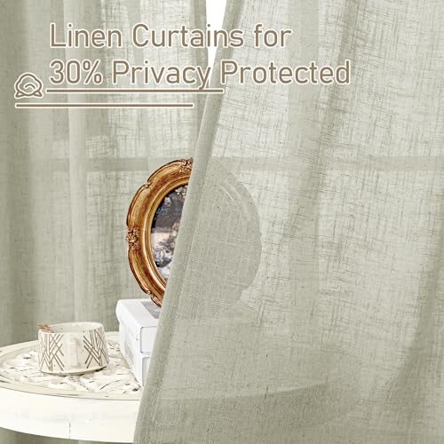 LAMIT Sage Grey Linen Curtains 24 Inch Length for Cafe, Semi Sheer Light Filtering Panels Back Tab and Rod Pocket Small Window Drapes for Basement, 2 Panels, 34 x 24 Inch