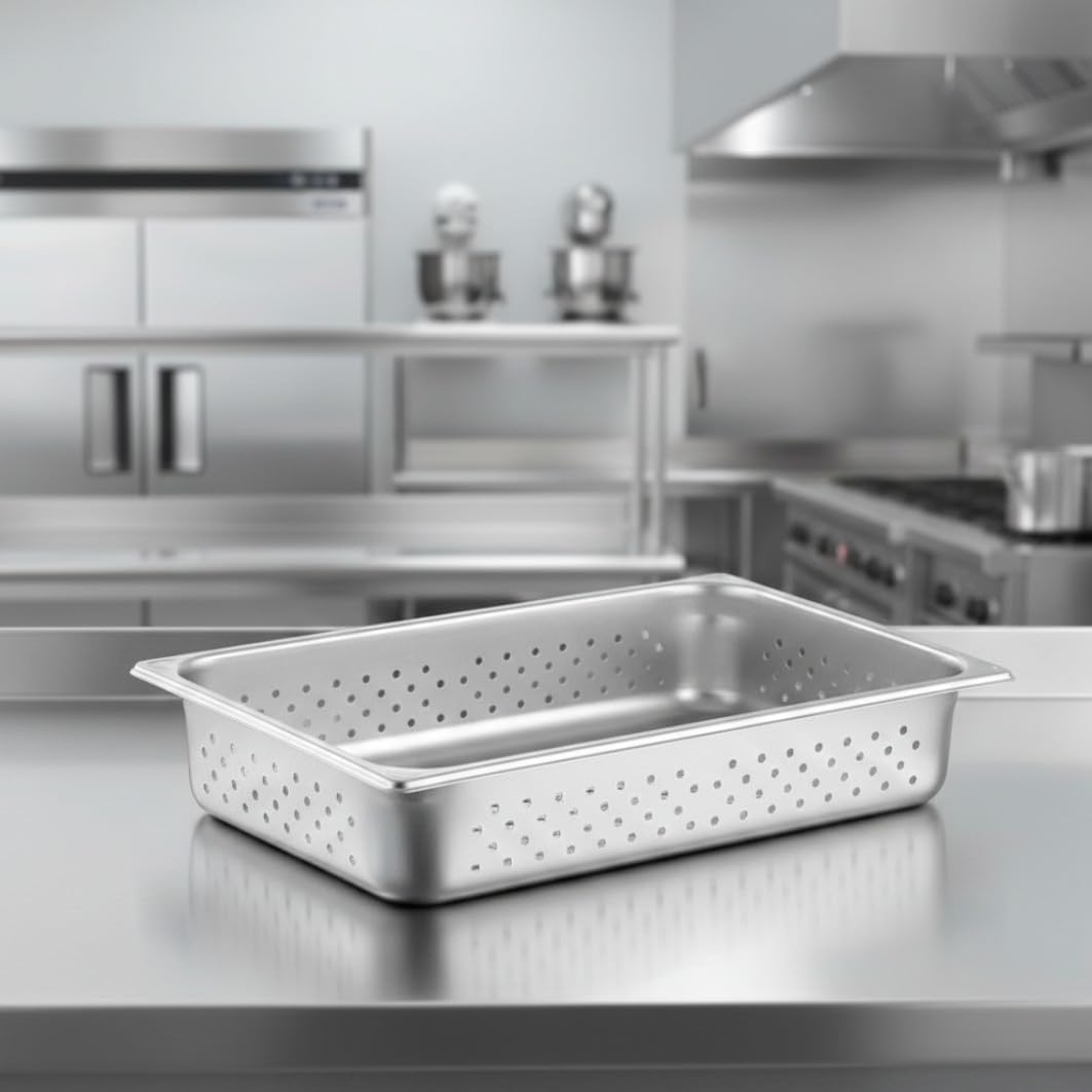 Soro Essentials- Full Size 4" Deep Stainless Steel Perforated Anti-Jamming Steam Table Pan 24 Gauge- Chafer Food Pans Stackable Anti-Jam Steam Pan Hotel Restaurant Supplies Party Buffet Event Catering
