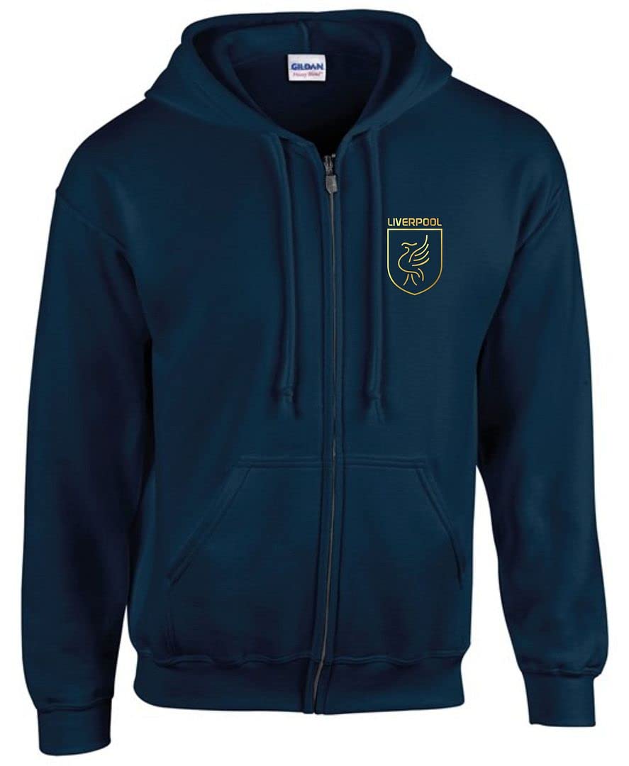 Cyclops Print Liverpool Football LiverBird Crest Design ZIP HOODIE MENS NAVY MEDIUM