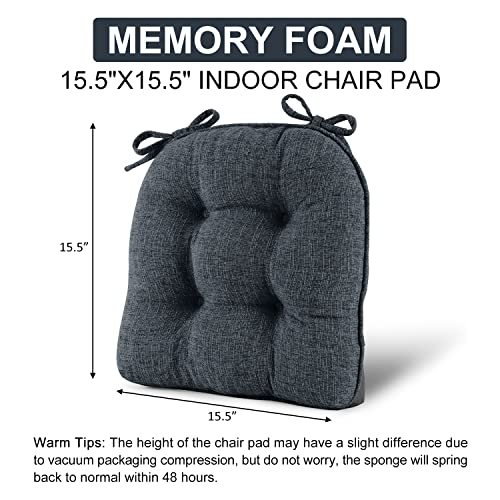 Lovtex Tufted Chair Cushions For Dining Chairs 4 Pack - Non Slip Memory Foam Chair Pad With Ties - Navy Kitchen Chair Cushions,15.5" X 15.5" #TOP3