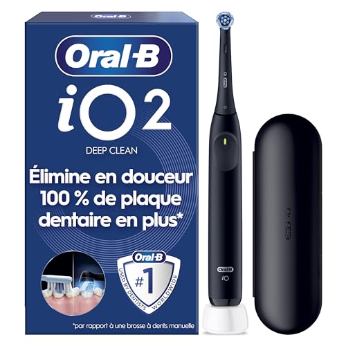 Oral-B Brosse A Dents Electrique iO 2 Noire, 3 Modes De Nettoyage, Brossage Souple Et Silencieux, Capteur De Pression, Brossette Oral B De Rechange, Chargeur, Etui De...