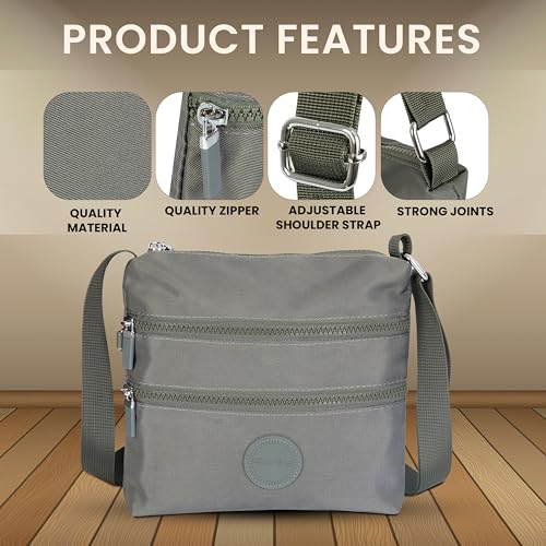 Image of Storite Crossbody Purses for Women Lightweight Small Travel Bag Shoulder Purses and Handbags with Multi Zipper Pockets - Grey (23x22x3 cm)