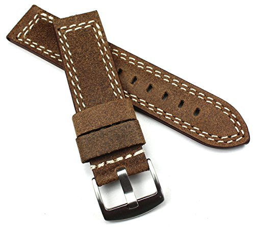 Bracelet de montre en cuir 22 mm aviateur marron Stark look usé rétro B113
