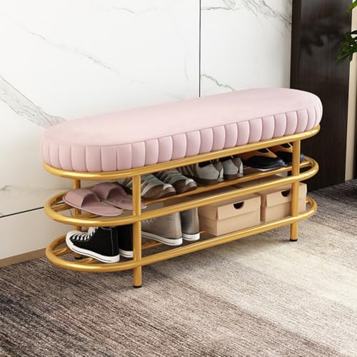 Taburete cambiador de zapatos tapizado con banco de almacenamiento de 2 niveles para dormitorio y sala de estar