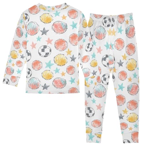 ALAZA Soccer Watercolor Star Pajamas Long Sleeve Sleepwear 2-Piece Pajama Set2