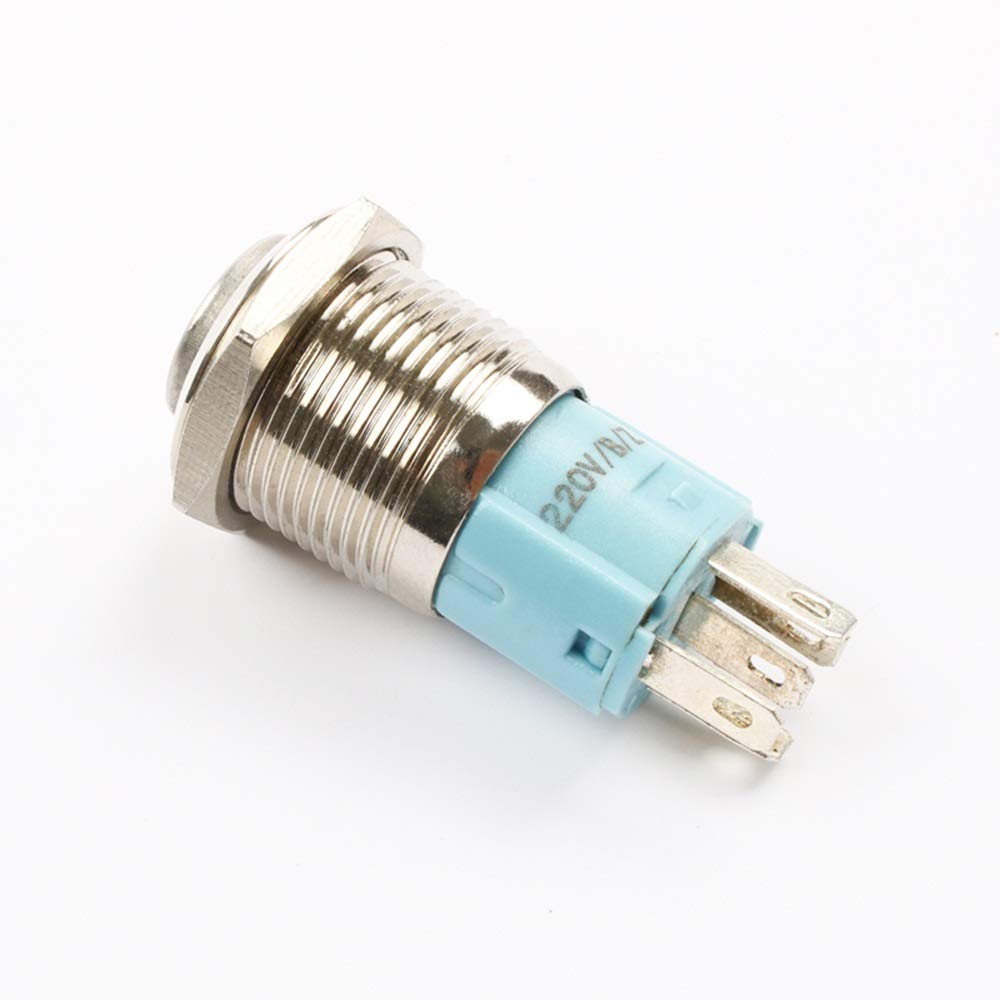 Lot De 5 Interrupteurs Bouton-Poussoir Métal Auto-Réinitialisables Ultra Courts 12-24V Étanchés Avec Câble - 16mm 19mm 22mm