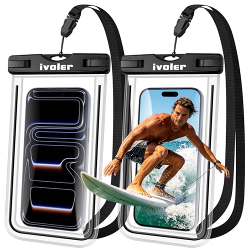 Image of ivoler 2-Pack Waterproof Phone Pouch, Cell Phone Dry Bag for iPhone 17 /16 /15 Pro Max, Samsung S26 /S25 Ultra, Waterproof Phone Case for Beach, Cruise Essentials & Travel, [Fit Up to 7''], Black+Black