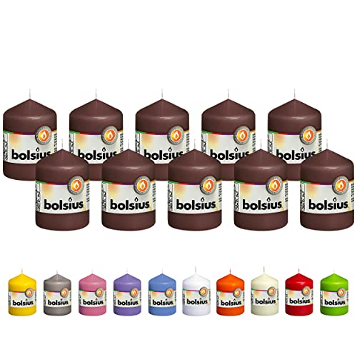 bolsius 10 maroon pillar candles - 2.25 x 3.25 inches - premium european quality - individually wrapped - 17 hour burn time - dripless smokeless unscented dinner, wedding, party, & restaurant candles