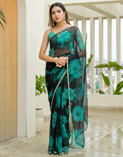 Image of SIRIL Women's Chiffon Printed Saree with Unstitched Blouse Piece