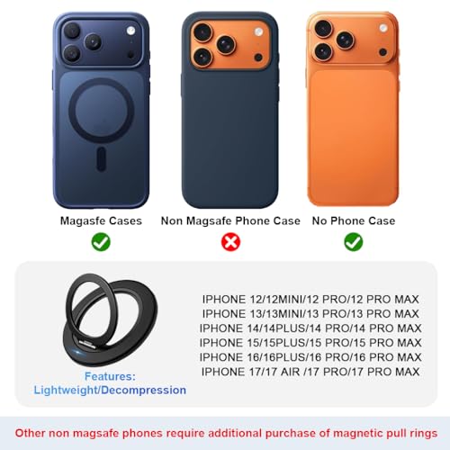 Image of ZORBES Magnetic Phone Ring Grip 360 Swivel Phone Grip Holder for Magsafe Phone, Ultra Slim Folding Metal Phone Ring Phone Desk Stand Phone Support for Videos, Travel, Work