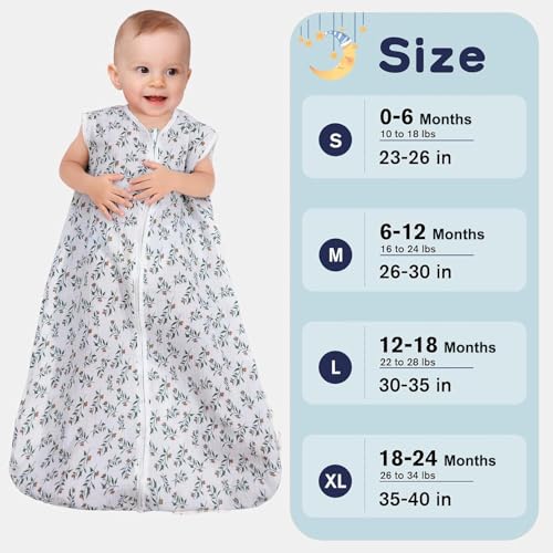 Image of BSTOPPT 2 Pack Baby Sleep Sack 18-24 Months 100% Organic Cotton Muslin Baby Sleeping Bag 2-Way Zipper Wearable Blankets (Rainbow & Leaf, X-Large), QYY24-HUA