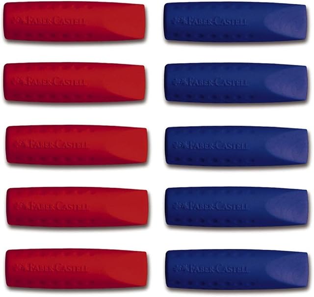 Faber-Castell Grip 2001 Eraser Rubber Pencil Cap in colours - Pack of 10 (5 Red & 5 Blue)