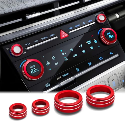DvlynAuroa 4PCS Aluminum Decorative Switch Ring Trims Cover Set (Red) Interior Upgrade Scratch-Resistant Non-Slip Accessories Compatible with 20242026 Hyundai Santa Fe & Santa Cruz