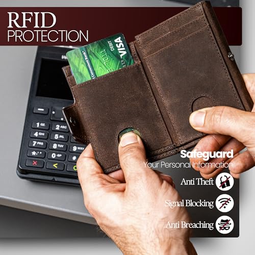 BULL GUARD Trifold RFID Blocking Front Pocket Wallet for Men, Secure Card Slots & Coin Pocket, Durable Full Grain Leather Craftmanship in Crazy Horse3