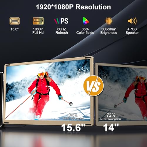 Image of Laptop Screen Extender, 15.6 inch FHD 1080P Triple Portable Monitor Ultra-Slim Laptop Monitor Extender for 13 inch-17.3 inch with Speakers, HDMI /USB-C Plug-Play Extended Screen for Windows Android