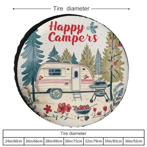 Image of Camping Spare Tire Cover 18 Inch Happy Campers Wheel Protectors Tyre Covers Weatherproof Wheel Covers Vintage Decorative Camping Universal Fit for Trailer SUV Truck Camper Travel Trailers Accessories