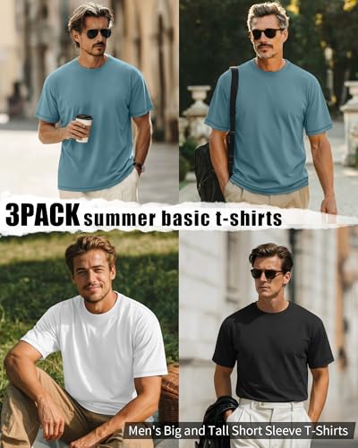 Image of Neer 3 Pack Big and Tall T-Shirts for Men L-7xl Tops | Large Casual Stretch Workout Tees, Short Sleeve Crewneck Oversized Shirts, Classic Summer Outfits, Comfy Basic Loose Clothes
