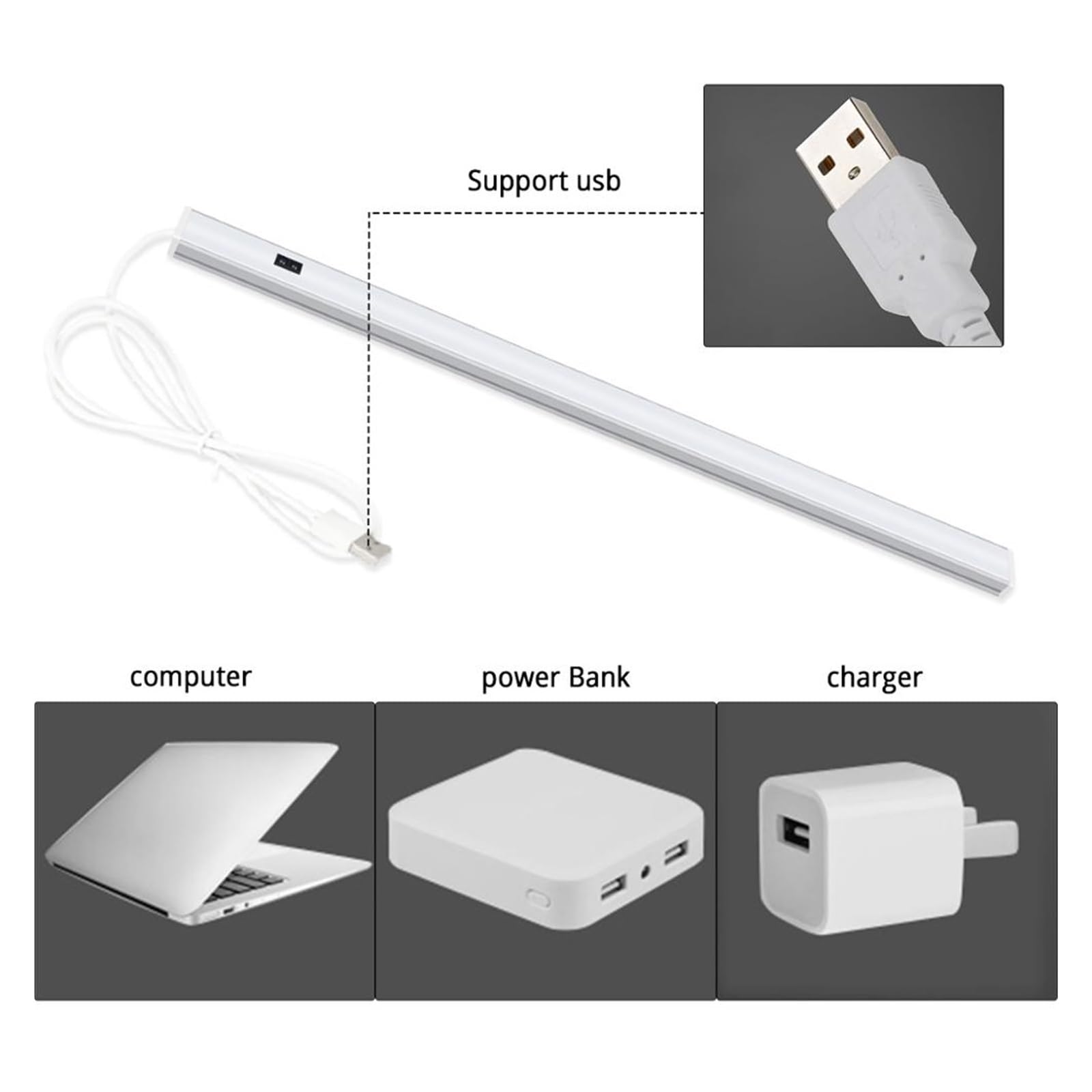 Oświetlenie Pod Szafką Ręcznie Sweep Przełącznik Czujnika Ruchu Lampy Stołowe Listwa Świetlna LED Lampka Nocna 5V USB Biurko Dekoracja Szafy Lampa Stołowa Do Czytania 30/40/50 Cm(3 Colors,40CM)